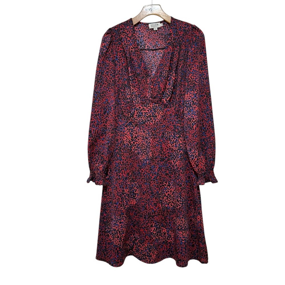 Molly Bracken Red and Black Animal Print A-Line Long Sleeves Dress Size Small